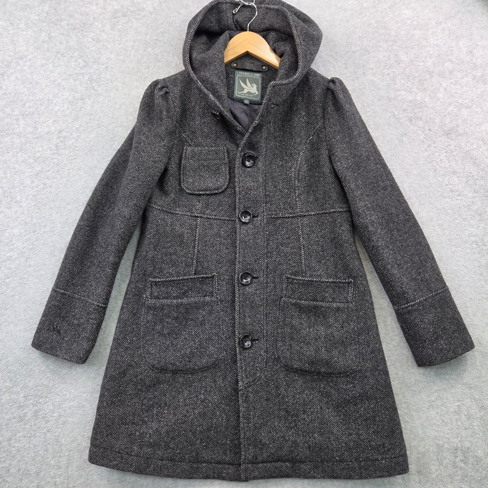 I. SPIEWAK & SONS Whimsigoth Herringbone Dark Prep WOOL Coat Women M Grey
